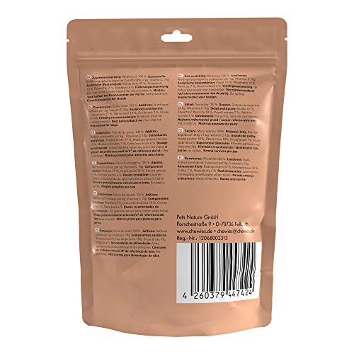 Chewies Fleischstreifen MINI Hundeleckerli aus 100 % Wildfleisch - 70 g - Snack für kleine Hunde - getrocknete Wild Kaustreifen - hypoallergen & getreidefrei - Dörrfleisch von Wildtieren
