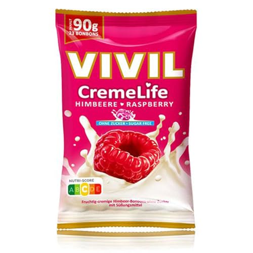 VIVIL Crema Life Frambuesa, 1 bolsa, caramelos de crema afrutada con sabor a frambuesa, sin azúcar y sin gluten, 1 x 90 g