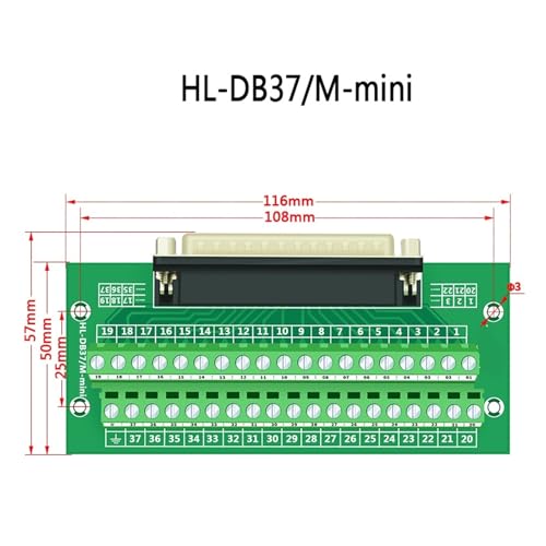 Módulo D-Sub DB37 a bloque de terminales para carril DIN HL-DB37-M-mini 2