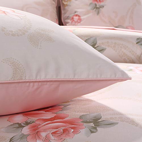 Brandream Luxurious Floral Bedding Duvet Cover Set Queen Size Farmhouse Chic Rose Girls Bedroom 100% Egyptian Cotton Duvet Quilt Cover Set Blush Pink 3-Piece thumb #5