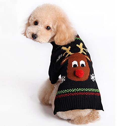 HRTTSY Hundepullover für Weihnachten Cartoon Rentier Haustier Katze Winter Strickwaren Warme Kleidung