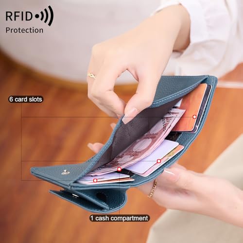 RFID-Blocking Women's Tri-Fold Small Wallet – Compact Purse with Coin Pouch, 6 Card Slots & Cash Compartment (Blue)4