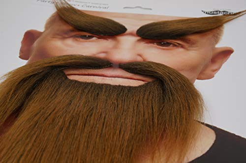 Mustaches Self Adhesive Shaolin Monk Fake Mustache Beard And Eyebrowns, Novelty, False Facial Hair, Costume Accessory For Adults, Brown Color #TOP25
