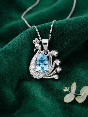 Image of Clara 925 Sterling Silver Blue Pendant Necklace with Chain | Platinum Plated |Minimal Daily Wear | Gift for Women & Girls