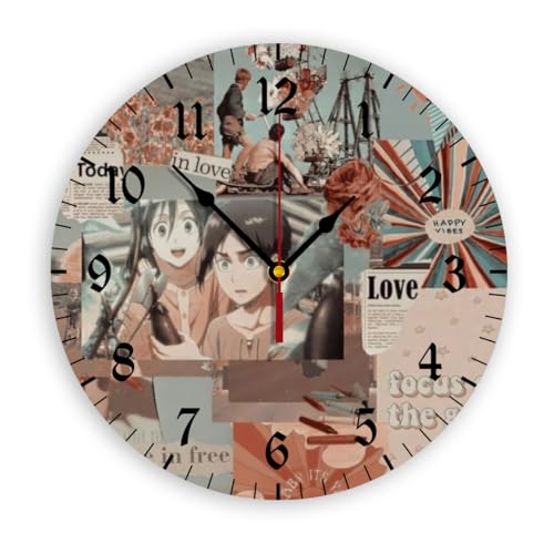壁掛け時計 進撃の巨人 壁時計 連続秒針 ウォールクロック フレームなし 電池式 PVC 丸型 アラビア数字 シンプル モダン 壁掛けとけい 部屋飾り 飾り 贈り物 直径30cm