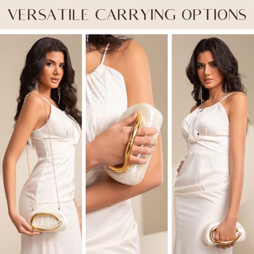 Image of Women Acrylic Clutch Purse Metal Handle Evening Bag Trendy Box Shoulder Crossbody Bag Handbag for Wedding Party Causal