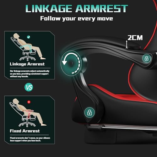 Vfalcon Xtreme Gaming Chair – Ergonomic Reclining Chair With Footrest, 360° Swivel, Height Adjustable (Red) - 7