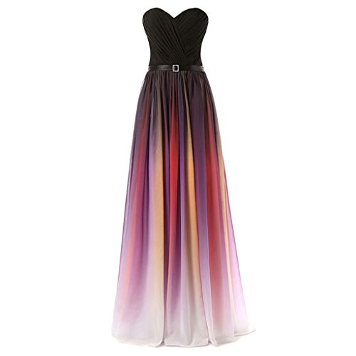 Sweetheart A Line Criss Cross Gradient Chiffon Prom Evening Dresses Rainbow Colorful US 12