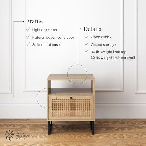 Nathan James Mina Rattan Wood End Side Accent Table Nightstand with Storage for Living Room or Bedroom, 1, Oak/Black - Image 4