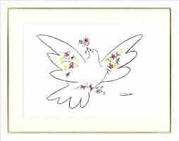 ピカソ　鳩と花　版画 Amazon.co.jp: ピカソ 花と鳩 A4サイズ フレーム付き アート
