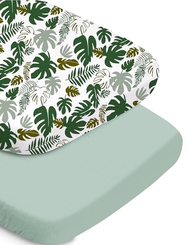 Baby Bassinet Sheet, Ultra Soft and Stretchable, for All Bassinet Mattresses, Monstera&amp;Green, Breathable and Hypoallergenic