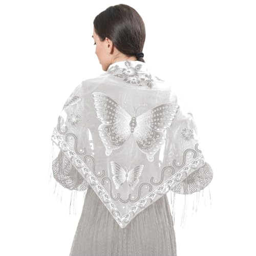 Women's Elegant Butterfly Shawls and Wraps for Evening Dresses Glitter Floral Triangle Shawl Sheer Fringed Scarf