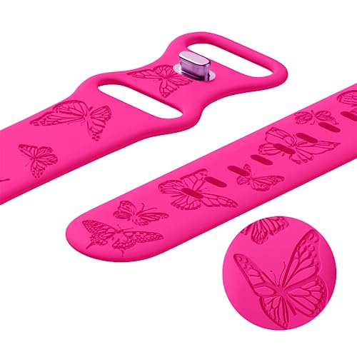 Image of Butterfly Engraved Bands Compatible with Apple Watch Band 41mm 40mm 38mm 49mm 46mm 49mm 46mm 45mm 44mm 42mm Women, Silicone Sport Strap for iWatch Series SE 10 9 8 7 6 5 4 3 2 1 SE Ultra