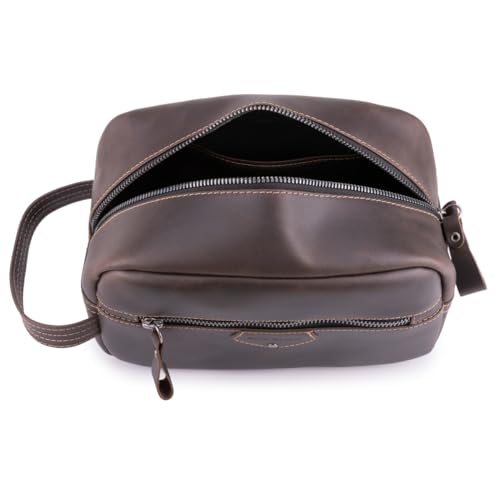 Bolsa Necessaire Estojo grande Para Viagem Trabalho Couro Legítimo (MARROM ESCURO)