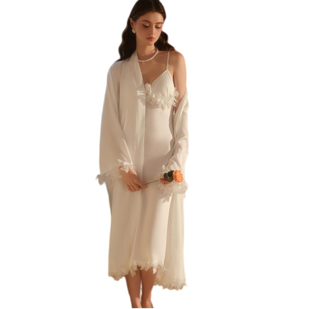 Kimono Sexy Conjunto De Vestido Largo Lencero/Bata De Satén con Forma De Pétalos