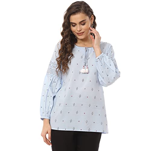 Rangriti Women's Ethnic Blue Ethnic Wear Top (Size_S)