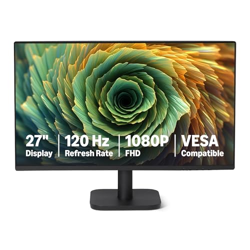 Amazon Basics Écran d’Ordinateur 68,6 cm, 120 Hz, FHD 1080P, HDMI, DP, VGA, Compatible VESA pour Le Bureau et la Maison, Noir