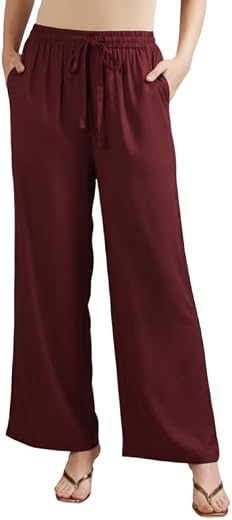 Oxinexx Soft &amp; Comfortable Rayon Palazzo Pants for Women Relaxed Loose Fit Trendy Wide Leg Palazzo for Office, College, Tr...