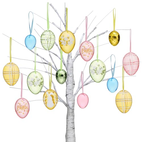 Victor's Workshop 26pcs Pastel Transparent Easter Egg Decoration Ornaments, Shatterproof Hanging Eggs for Tree, Easter Basket, Spring Window Party Decor