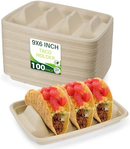 100 Pack Disposable Taco Holders with Dividers, Perfect for Taco Bar Supplies