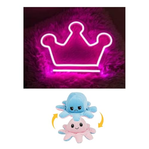 Image of EITHEO Stuffed Animal Plushie Stuffed Toy for Kids (Neon Crown + Small Octopus Pink)