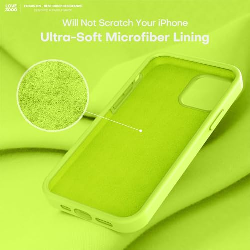 Image of LOVE 3000 Designed for iPhone 12 Case /iPhone 12 Pro Case, Premium Silicone with [Soft Anti-Scratch Microfiber Lining] Shockproof Protective Phone Case for Men Women Girls 6.1 inch, Fluorescent Green