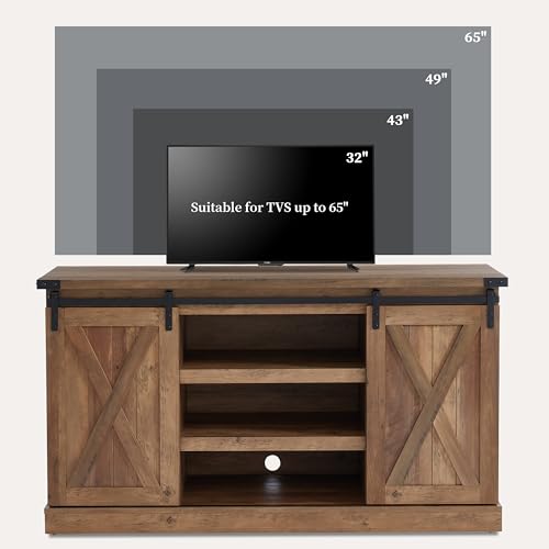 EDYO LIVING Farmhouse TV Stand for 65 Inch TV, Wood TV Stand with Sliding Barn Door, Entertainment Center with Storage Cabinet, Rustic Media Console for Living Room Bedroom, Rustic Oak