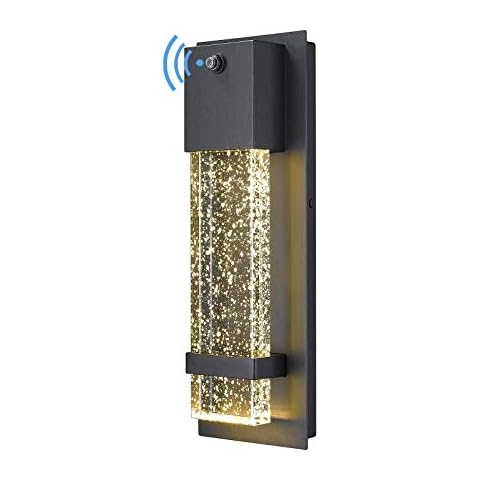 HWH INVESTMENT Dusk to Dawn Sensor Outdoor Wall Lamp, Modern LED Exterior Wall Sconce Lantern, Black Finish with Crystal Bubble Glass, 5HW9-B-P BK Cover