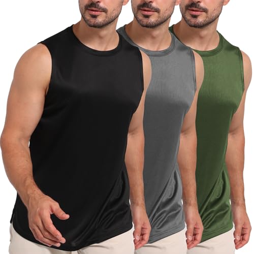 MARKEEP Mens Tank Tops Muscle Athletic Quick Dry Sleeveless Workout Fitness T Shirts for Men(3pack)
