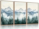 FWIEXA Mountain Framed Wall Art Set of 3, Large Mountains Canvs Pictures Wall Decor, Misty Forest Wall Painting, Foggy Nature Art Photos, 16x24 Inches for Living Room, Bedroom, Office, Home