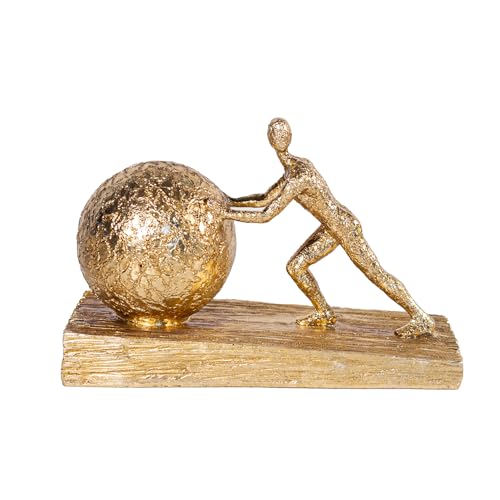 Estatua de Hombre con Esfera de Hierro Decorativa Dorada miniatura 1