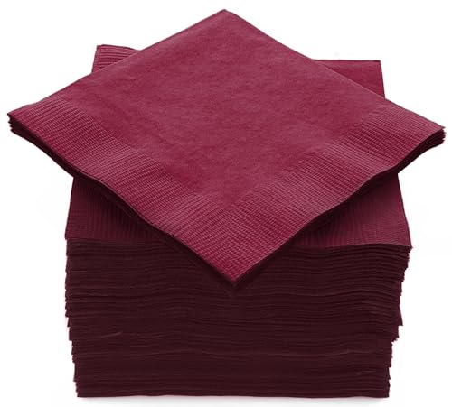 100 Pack Burgundy Beverage Napkins Big Party Pack 2 Ply Ideal for Wedding Party Birthday Dinner Lunch Cocktails. (5 x 5) by Amcrate