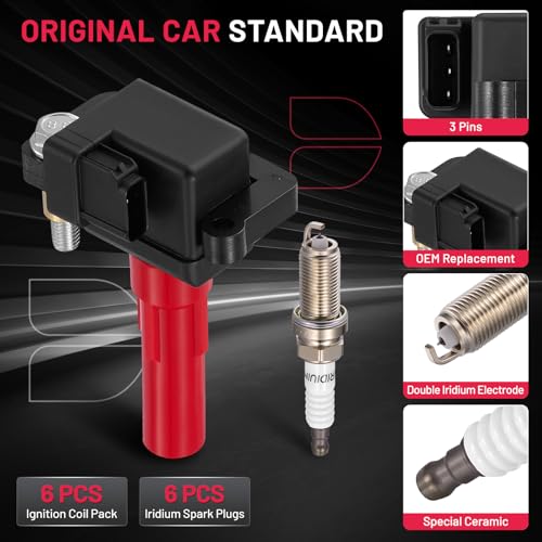 Image of BDFHYK 6 Ignition Coil Pack UF287 and 6 Iridium Spark Plug 4704 Compatible with Subaru 2006-2007 B9 Tribeca, 2008-2009 Legacy, 2001-2003 2005-2009 Outback, 2008-2009 Tribeca 3.0L H6 Coil for GN10435