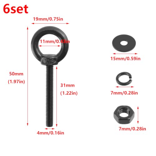 Image of Antrader Lifting Shoulder Eye Bolts,M4 Eye Bolt,M4 x 30mm,Black,6 Sets | Stainless Steel Eyebolts with Lock Nuts,Lock Washers,Flat Washers