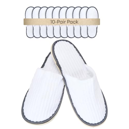 10 Pairs Hotel Spa Slippers Closed Toe Disposable Coral Velvet Travel Slippers for Guests Non-Slip Spa Slipperss with Thick 9mm Soles for Spa Parties Swimming Pools and Travel Use(White)