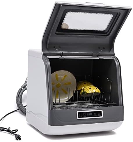 Portable Countertop Dishwasher - 3 Washing Programs Display Automatic Dishwashing with 9L Tank, 4 Programs,Steam& Air(Grey)