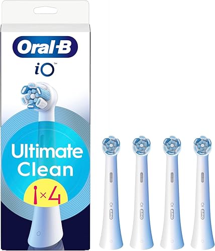Oral-B iO Series Ultimate Clean Replacement Brush Heads, Original Round Head with Crisscross Bristles for Advanced Deep Cleaning and Plaque Removal, 4-Pack for Months of Hassle-Free Use at Home-Travel