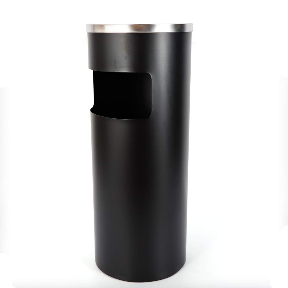 Cubo de basura de acero inoxidable de 30 l, 62 cm, cenicero de pie, con cubo interior extraíble, para exteriores, exteriores, interiores, para oficina, hotel, grande, redondo (negro)