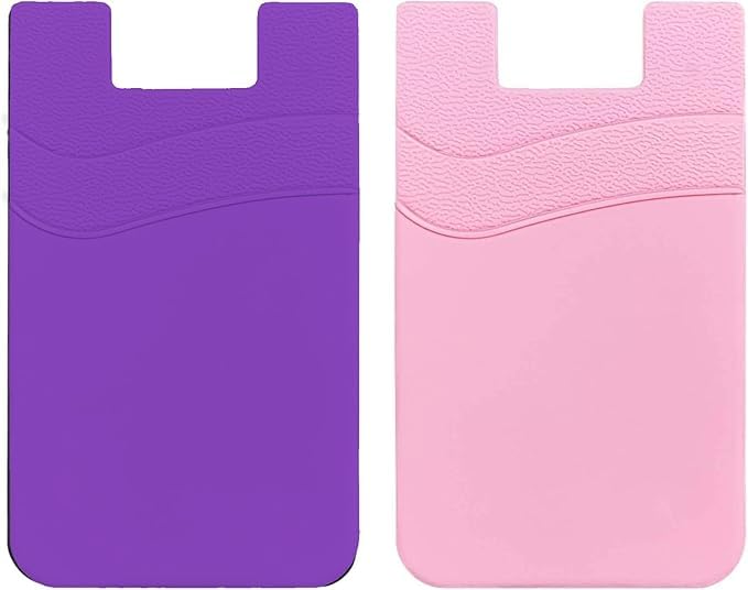 Image of Mizi (2Pack Silicone Adhesive Double Pocket Phone Wallet, Card Holder for Back of Phone Stick on Phone Cases for iPhone /Android /Samsung Galaxy - (Pink /Purple)
