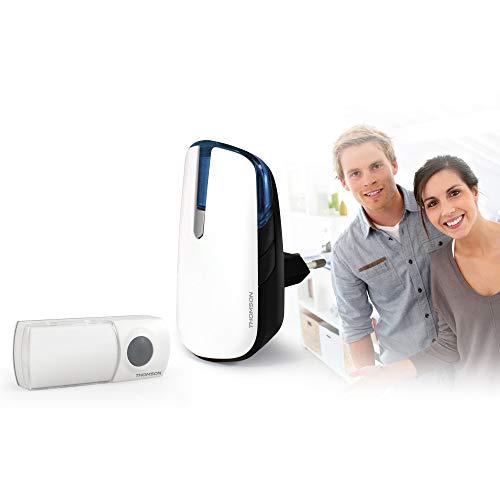 thomson carillon + sonnette sans fil avec bouton, enfichable sur prise 230volts , portée de 250m , couleur: blanc, batterie lyhtium pour le bouton sonnette 513130