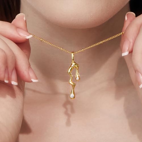 Cicy Bell 18k Gold Plated Necklace Trendy Irregular Melting Liquid Teardrop Cubic Zirconia Chunky Statement Station Chain Pendant Necklaces Jewelry Gifts2