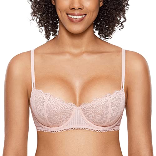 Image of DOBREVA Women's Sexy Lace Push Up Plus Size Bra Sheer Balconette Underwire Unlined