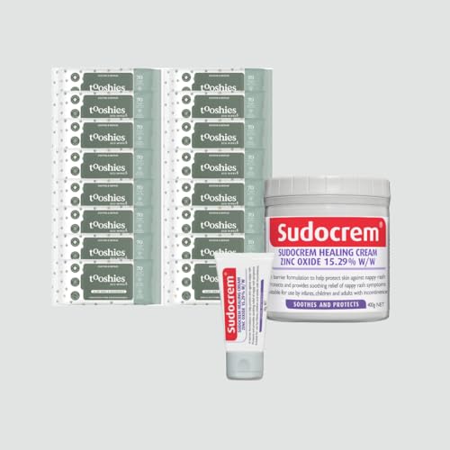 Tooshies Aloe Vera & Chamomile Eco Wipes, Pack of 1120 (16x70 packs) + Sudocrem Healing Cream 30g Tube + Sudocrem Healing Cream 400g