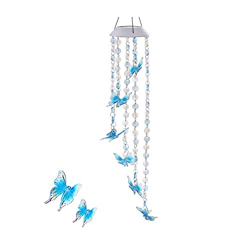 AVEKI Solar Mobile Wind Chime, Color Changing LED Solar Wind Chime Solar Powered LED Hanging Lamp Wind Chime Light Wind Chimes for Outdoor Indoor Gardening Lighting Decoration Home (Butterfly)