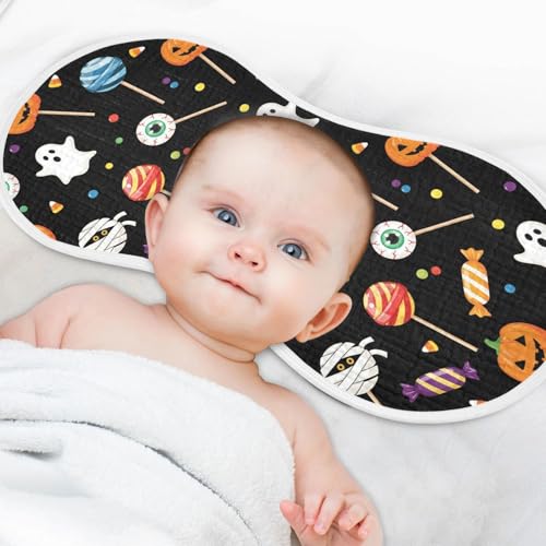 2 Pack Muslin Burp Cloths Halloween Eyeballs Candies Cotton Baby Burp Cloths Ultra Absorbent and Soft Spit Up Rags for Newborn Babies, Large 22" x 11"4