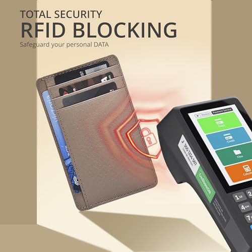 Image of Oak Leathers Leather Slim Minimalist Wallet for Men & Women RFID Front Pocket Leather Card Holder Wallets (Nude)