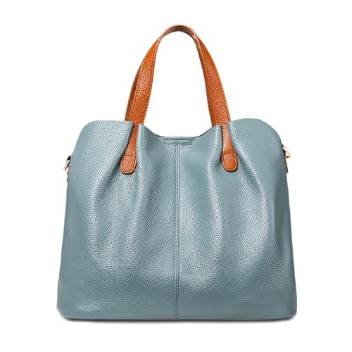 DIRRONA Bolso Mujer de Piel Auténtica – Elegante Bolso de Mano y Hombro con Correa Ajustable, Bolso Tote Grande Ideal para Trabajo, Viajes, Compras y Uso Diario Azul Bruma Suave DIRRONA Bolso Mujer de Piel Auténtica – Elegante Bolso de Mano y Hombro con Correa Ajustable, Bolso Tote Grande Ideal para Trabajo, Viajes, Compras y Uso Diario Azul Bruma Suave