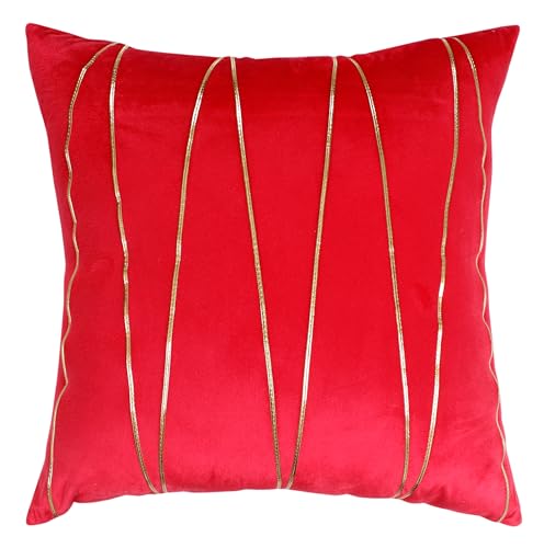 Image of Amazon Brand - Umi Gold Leather Striped Pack of 2 Throw Pillow Covers Velvet Decorative Cushion Covers Cases for Sofa Bedroom Livingroom Car 24 x 24 in Red Color