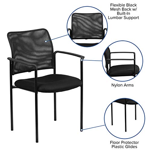 Flash Furniture Comfort Black Mesh Stackable Steel Side Chair With Arms #TOP3
