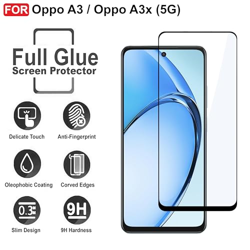 Image of CEDO Tempered Glass for Oppo A3x / A3 (5G) | Screen Protector Full HD Quality Tempered Glass Anti-Scratch Edge to Edge Coverage with Easy Installation Kit (Black)